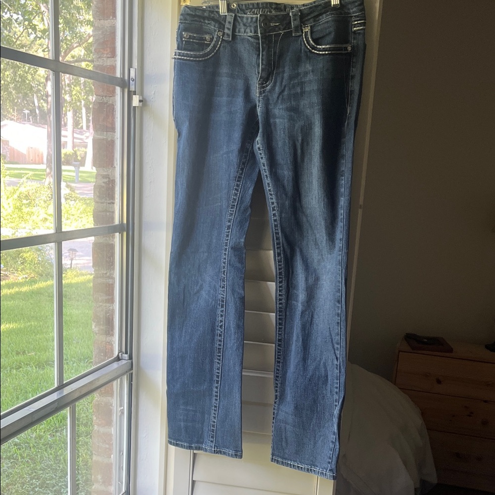 4/$25 SALE ZENIM Size 10 Mid Low Rise Western Rodeo Denim Embellished Jeans